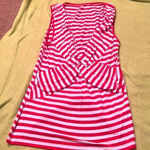 Sleeveless red and white striped shirt